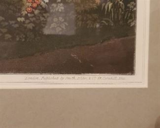 antique engraving - "The Town of Jedburgh" Scotland Drawn on the spot by I. Clark 1825 rosewood frame - $195