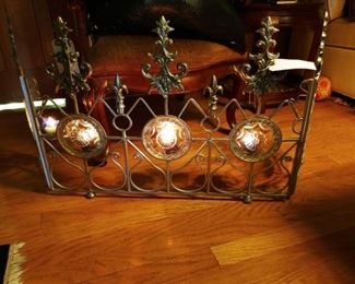 Iron Fireplace screen w/glass prisms in front of candle holders - $150