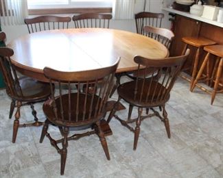 WOOD DINING TABLE, NICHOLS & STONE WOOD CHAIRS