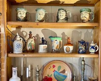 Vintage Toby Mugs by Kingston Pottery-“Henry I, George II, Charles II, & Edward 1st & Burleigh Ware The Village Blacksmith, & Collectible Decanters