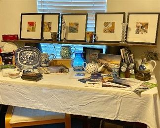 Blenko Blue Vase, Blenko Glass Owl, Blue & White Decor