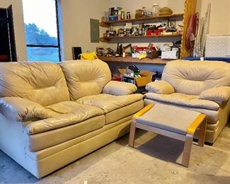 Vintage Leather Loveseat and Chair