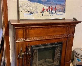 Mantle with Electric Fireplace, Fireplace tools