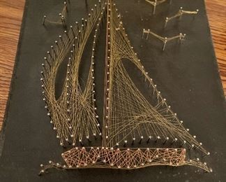 Signed wire art ship plaque 