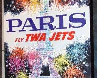 FLY TWA PARIS TRAVEL ADVERTISING POSTER