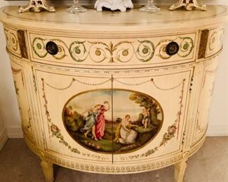 Hollywood Regency Demi-Lune Commode with Handpainted Decoration