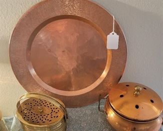 Beautiful copper plate and vintage potpourri pots
