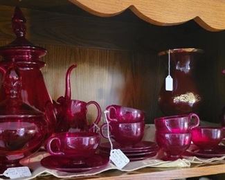 Handmade/hand blown red glass items