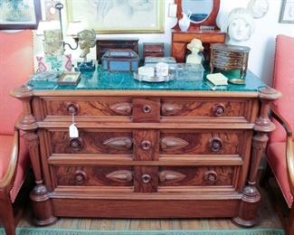 Antique Walnut Green marble chest