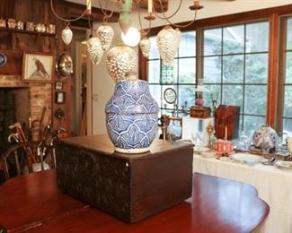 Antique English Bible box, antique Persian pottery