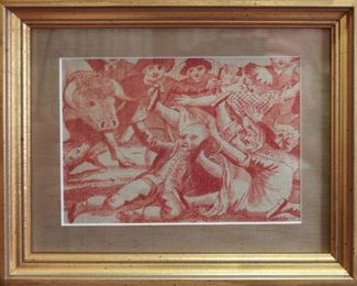 Antique copper print on cotton