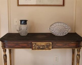 Pair of French antique Painted Demi-line tables & antique maps on Morris County