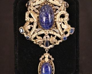 Beautiful Fashion pin with lapis & glass