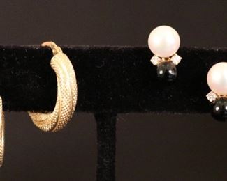 14k gold, pearl, diamond & onyx earrings