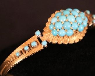 14k gold & turquoise bracelet (missing one stone)