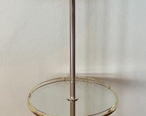 Vintage Brass Trim 3-Way Floor Lamp With Glass Table
