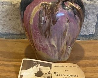 Vintage Graack Pottery Signed Drip Glaze Vase With Paperwork - Silver Springs, Florida