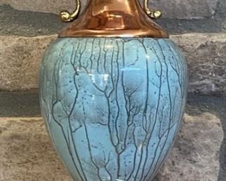 Hand-Painted Delftware Vase With Brass Accents No 3340-G