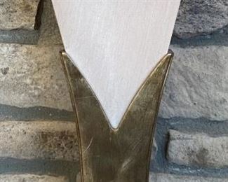 Small Brushed Metal Lamp With White Material Shade