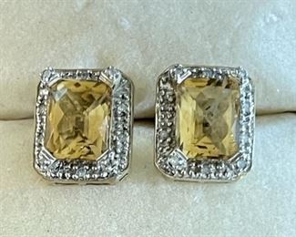 10K Yellow Gold, Heliodor Beryl And Diamond Post Earrings 