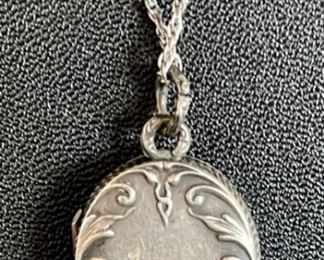 Antique Repousse Sterling Silver Locket With Sterling Silver Chain