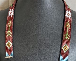 Vintage Native American Seed Bead Head Band Or Lariat Thunder Bird Design