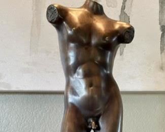 Bronze Sculpture Male Torso On Round Black Marble Base (1 Of 2)