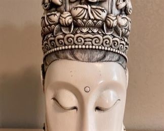 Stunning Vintage Chinese Quan Yin Carved Ivory Head Vase (Signed)