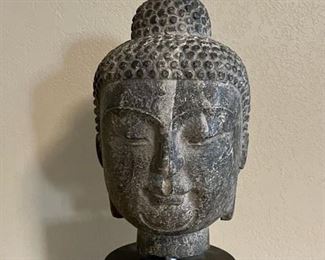 Antique Chinese Stone Buddha Head On Marble Base