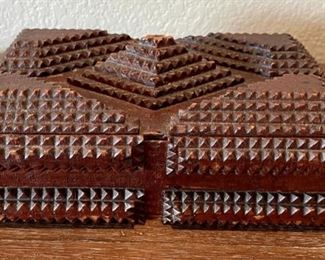 Antique 19th Century Tramp Art Cigar Box Folk Art - Brown Seal Havana Nickel Cigar Box 