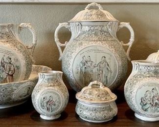 Royal Wocester Merchants Of Venice 19th Century Master Chamber Pot Set Porcelain Shakespeare