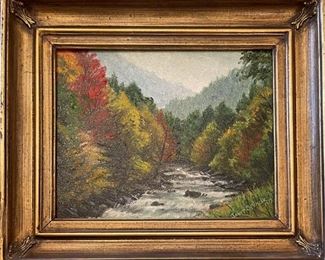 Original Janet Spencer 1979 Autumn Landscape In Ornate Gold Tone Frame
