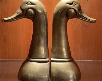 Pair Of Solid Brass Mallard Book Ends