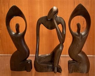 (3) Small Hand-Carved Wooden Figurines From Ghana