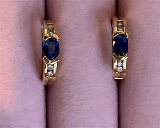 Earrings - Blue Sapphire? With 8 Diamonds in14k gold