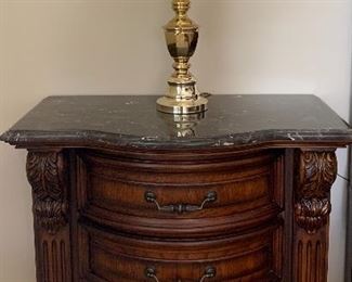Fairmont Designs Grand Estate Nightstands w Marble Top (pair), Brass Table Lamps (pair)