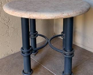 Patio End Table Travertine Round x 2