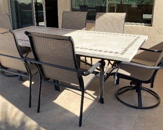 42 x 84 Rectangular Stone Top Table w 2 Swivel and 4 Side Chairs