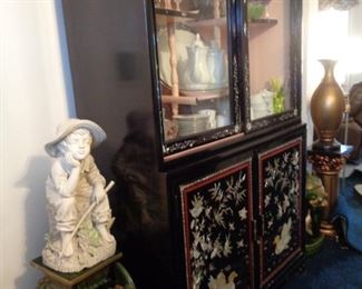 Asian Chinoiserie China Cabinet with Mother or Pearl Inlay