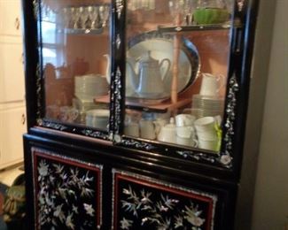 Asian Chinoiserie China Cabinet with inlay Mother of Pearl