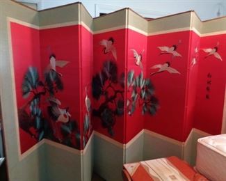 Vintage Silk Panel Room Divider, 8 panel, 13.67 feet long