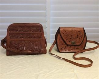 Afm008 Two Vintage Hand Tooled Leather Bags