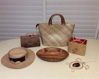Afm105 Tapa Band Straw Hat & Other Hawaiian Themed Items 