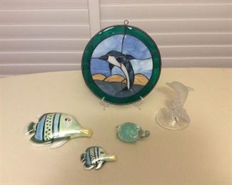 Afm106 Stained Glass Dolphin, Art Glass Turtle & Other Sea Life Items