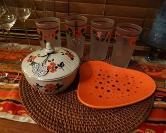 Hall's Superior Poppy Grease Bowl and Glasses