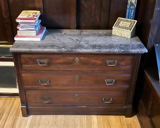 Three drawer dresser with marble top