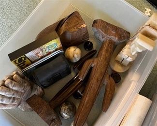 Wood carvings and stone orbs