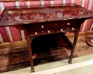 Drop leaf Drexel Heritage side table with three drawers and key