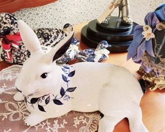 Hand-painted porcelain blue hare