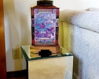 Glass display block and Metal lamp